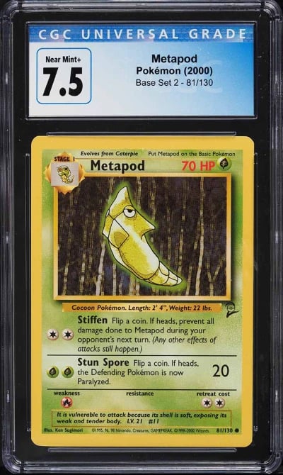 2000 Pokemon Base Set 2 Metapod #81 CGC 7.5 NRMT+