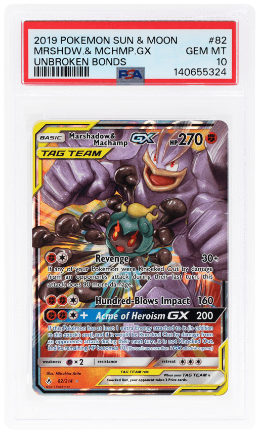 2019 Pokemon Sun and Moon Unbroken Bonds Machamp/Marshadow Gx #82 PSA 10