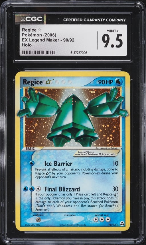 2006 Pokemon EX Legend Maker Holo Regice Gold Star #90 CGC 9.5 MINT+