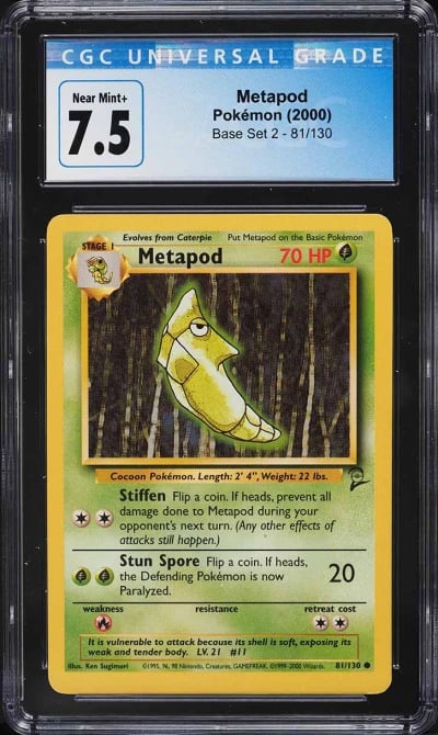 2000 Pokemon Base Set 2 Metapod #81 CGC 7.5 NRMT+