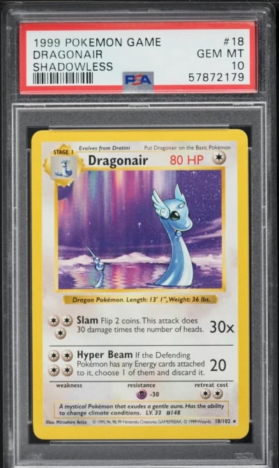 1999 Pokemon Base Set Shadowless Dragonair #18 PSA 10 GEM MINT
