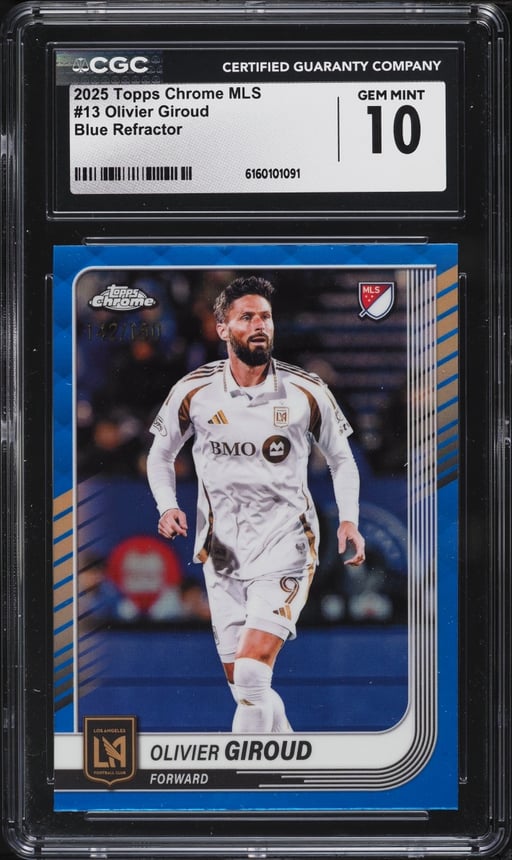 2025 Topps Chrome MLS Blue Refractor Olivier Giroud /150 #13 CGC 10 GEM MINT