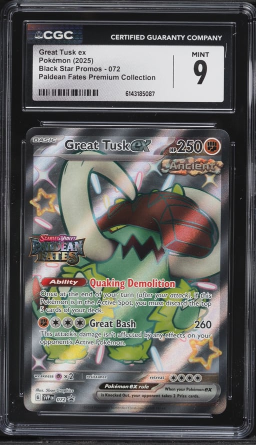 2025 Pokemon Scarlet & Violet Promo Paldean Fates Premium Full Art Great Tusk EX #72 CGC 9 MINT