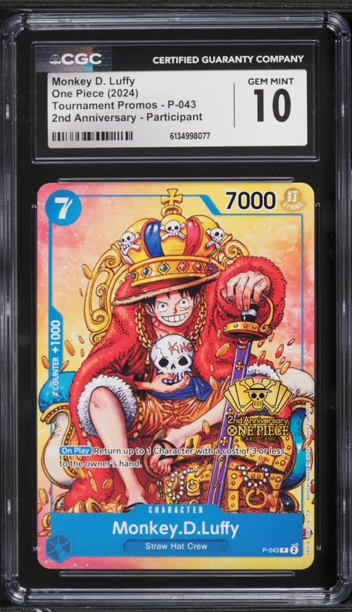 2024 One Piece Promo 2nd Anniversary Participation Alt Art Monkey D. Luffy #P-043 CGC 10