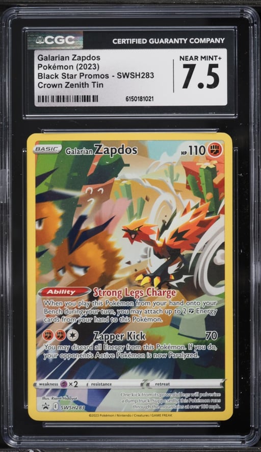 2023 Pokemon Sword & Shield Promo Crown Zenith Full Art Galarian Zapdos #SWSH283 CGC 7.5 NRMT+