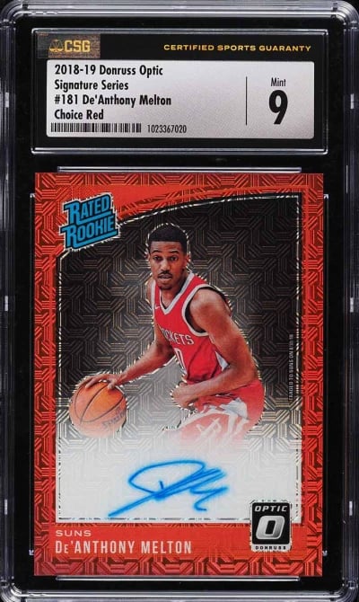 2018 Donruss Optic Signature Choice Red De'Anthony Melton ROOKIE AUTO #181 CSG 9