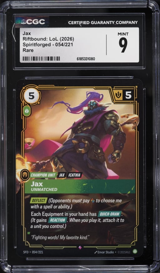 2026 Riftbound League Of Legends LoL Spiritforged Jax #54 CGC 9 MINT
