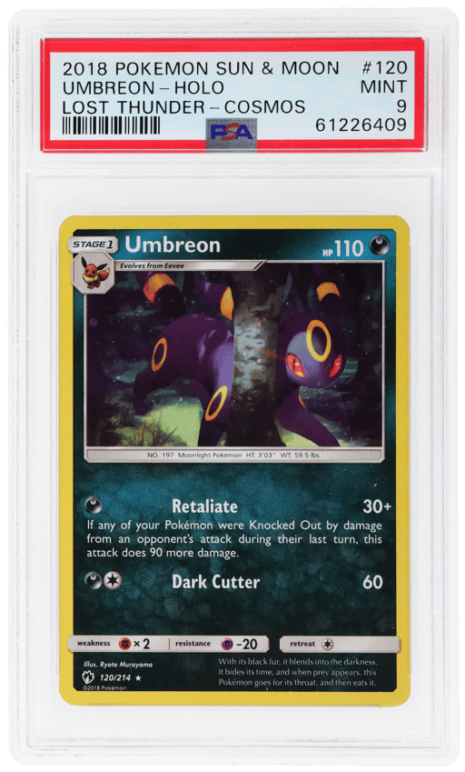 2018 Pokemon Sun and Moon Lost Thunder Cosmos Holo Umbreon #120 PSA 9