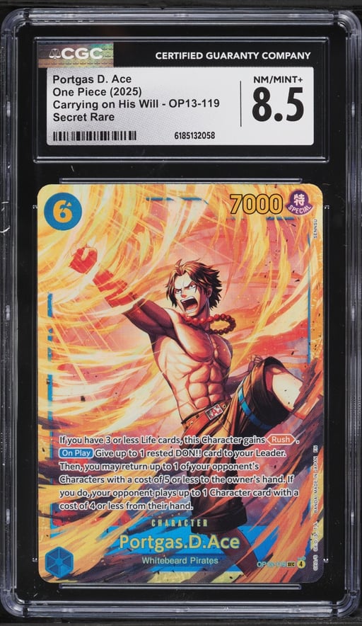 2025 One Piece Carrying On His Will SEC Portgas D. Ace #OP13-119 CGC 8.5 NM-MT+