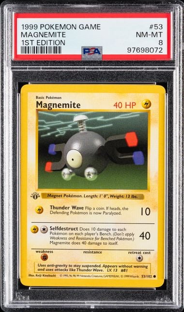 1999 POKEMON GAME #53 MAGNEMITE 1ST EDITION PSA 8
