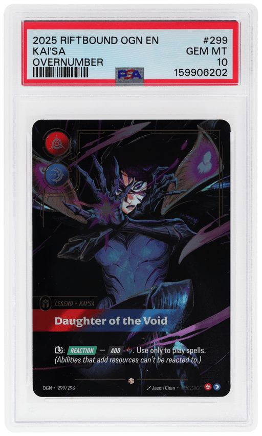 2025 Riftbound League of Legends Origins Daughter of the Void Overnumber Kaisa #299 PSA 10