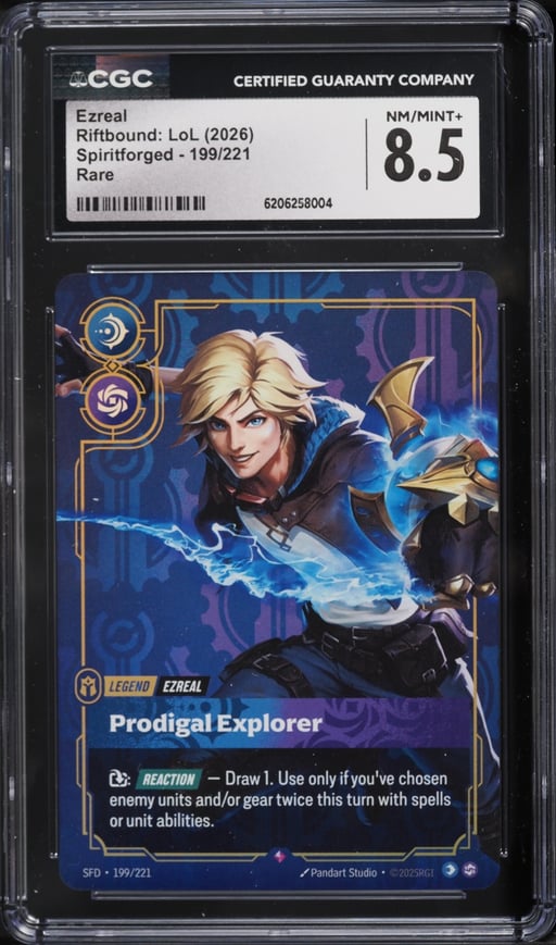 2026 Riftbound League Of Legends LoL Spiritforged Ezreal #199 CGC 8.5 NM-MT+