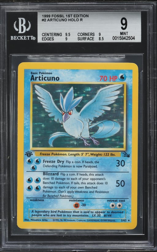 1999 Pokemon Fossil 1st Edition Holo Articuno #2 BGS 9 MINT