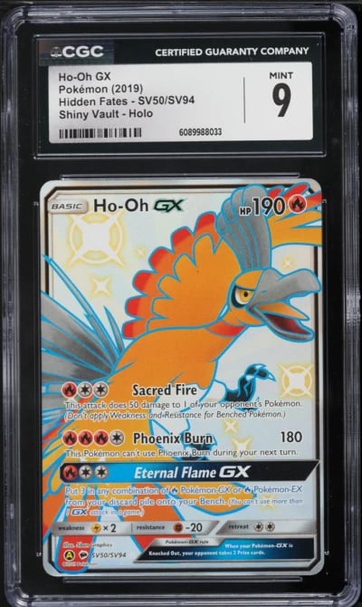 2019 Pokemon Sun & Moon Hidden Fates Shiny Vault Full Art Ho-Oh GX #SV50 CGC 9 MINT
