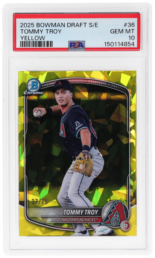2025 Bowman Draft Sapphire Chrome Yellow Refractor Tommy Troy #BDC-36 37/75 PSA 10