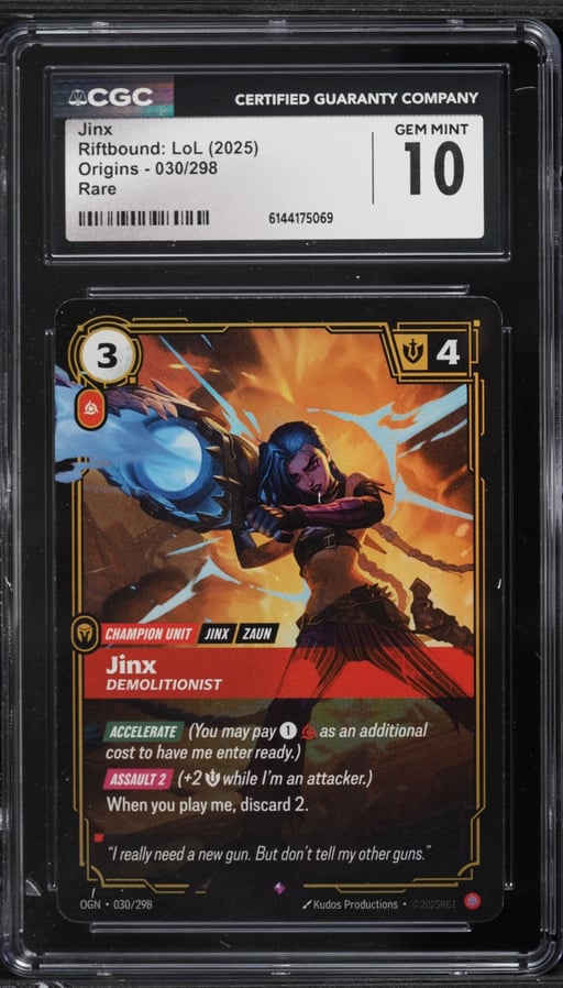 2025 Riftbound League Of Legends LoL Origins Jinx #30 CGC 10 GEM MINT
