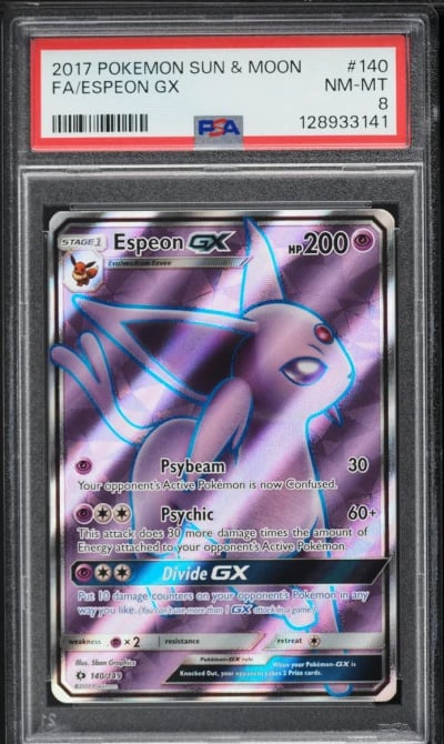2017 Pokemon Sun & Moon Full Art Espeon GX #140 PSA 8 NM-MT