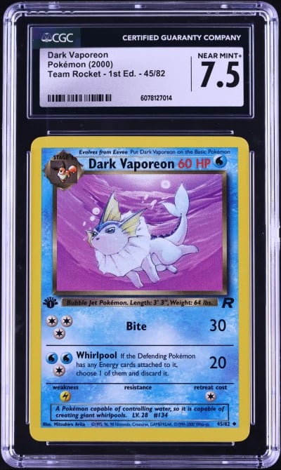 2000 Pokemon Team Rocket 1st Edition Dark Vaporeon #45 CGC 7.5 NRMT+