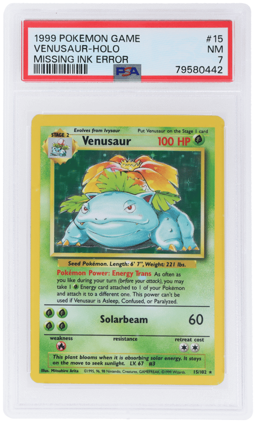 1999 Pokemon Game Incomplete Holo Error Venusaur #15 PSA 7