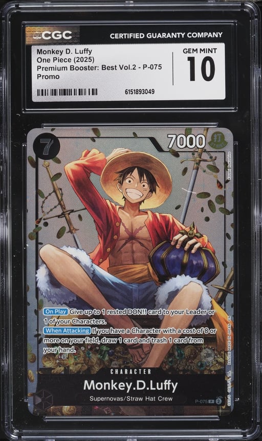 2025 One Piece Promo Premium Booster Best Vol 2 Monkey D. Luffy #P-075 CGC 10 GEM MINT