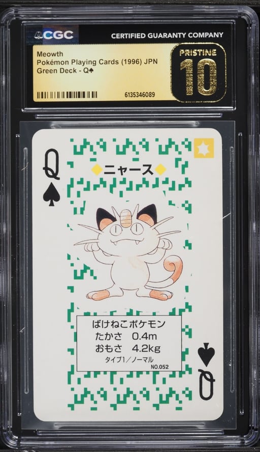 1996 Pokemon Japanese Playing Cards Green Queen Of Spades Meowth CGC 10 PRISTINE