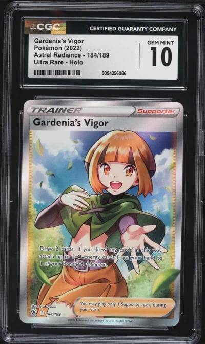 2022 Pokemon Sword & Shield Astral Radiance Full Art Gardenia's Vigor #184 CGC 10 GEM MINT