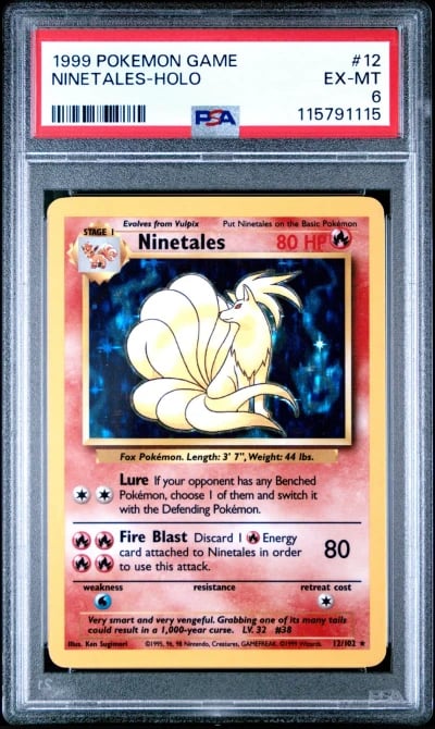 1999 POKEMON BASE SET UNLIMITED #12 NINETALES-HOLO PSA 6