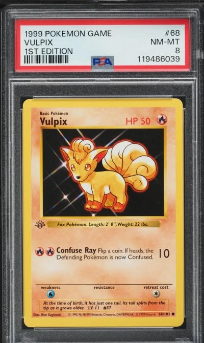 1999 Pokemon Base Set Shadowless 1st Edition Vulpix #68 PSA 8 NM-MT