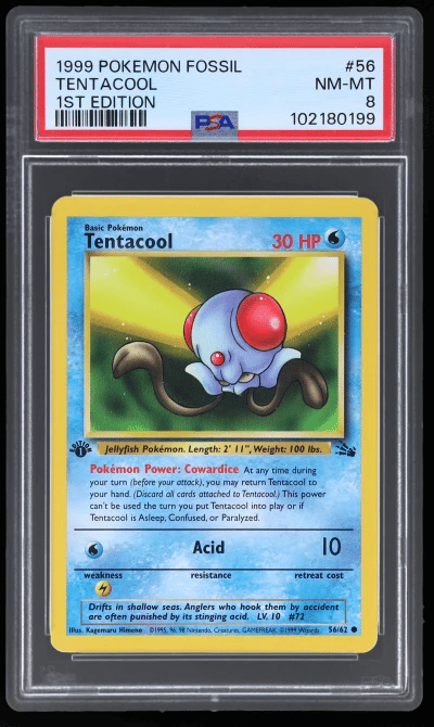 1999 Pokemon Fossil 1st Edition Tentacool #56 PSA 8