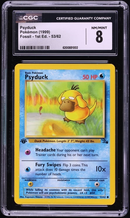 1999 Pokemon Fossil 1st Edition Psyduck #53 CGC 8 NM-MT