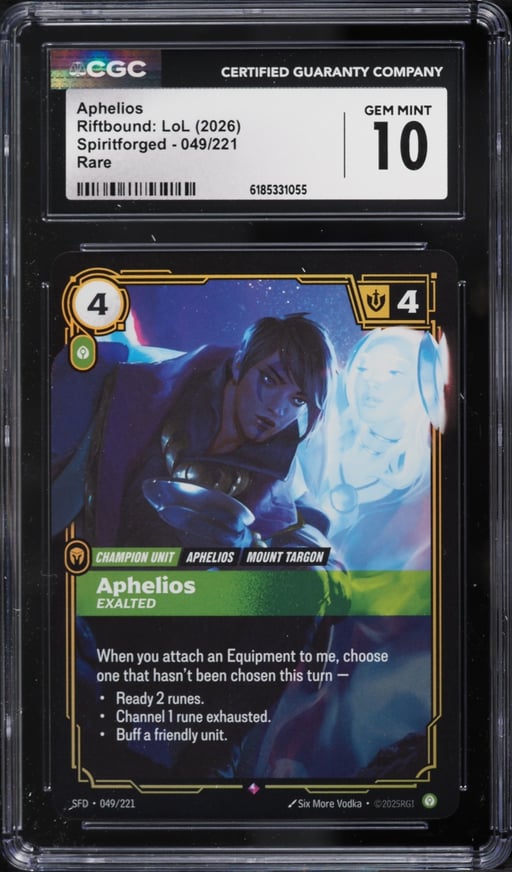2026 Riftbound League Of Legends Spiritforged Aphelios #049 CGC 10 GEM MINT