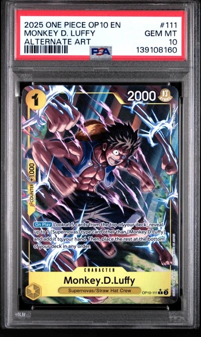 2025 ONE PIECE OP10-ROYAL BLOOD 111 MONKEY D. LUFFY ALTERNATE ART PSA 10