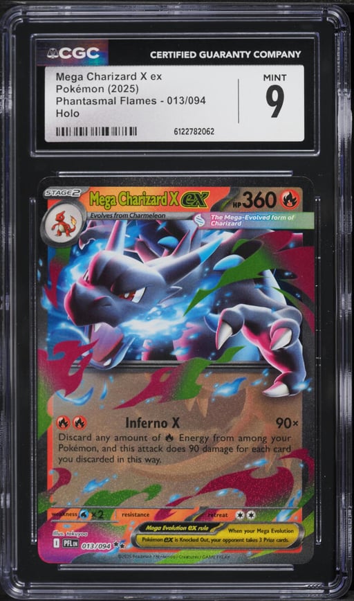 2025 Pokemon Mega Phantasmal Flames Holo Mega Charizard X EX #13 CGC 9 MINT