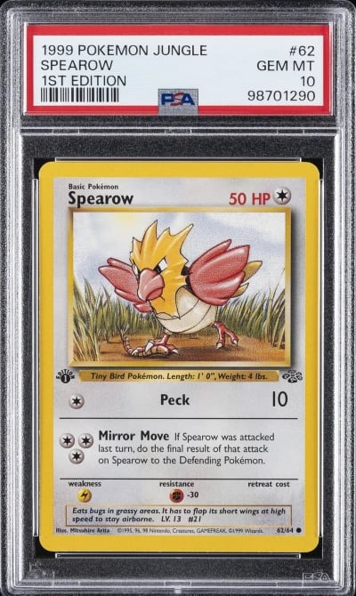 1999 POKEMON JUNGLE 1ST ED #62 SPEAROW PSA 10