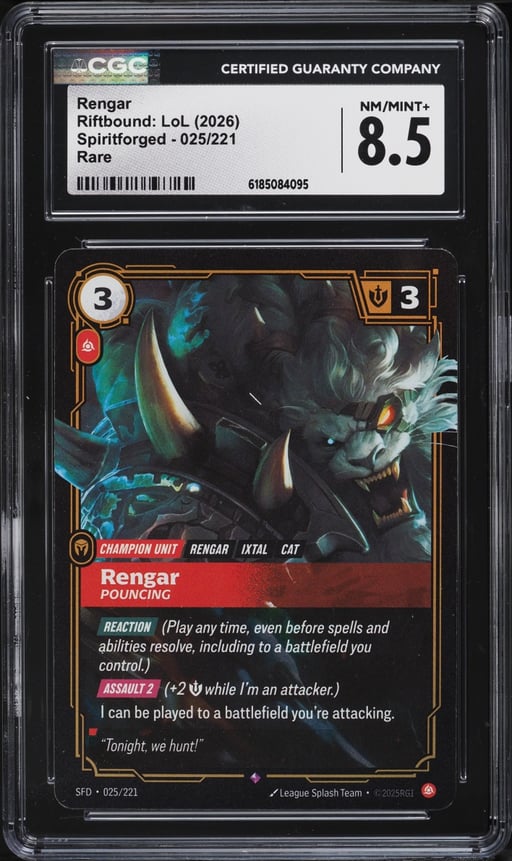 2026 Riftbound League Of Legends LoL Spiritforged Rengar #025 CGC 8.5 NM-MT+