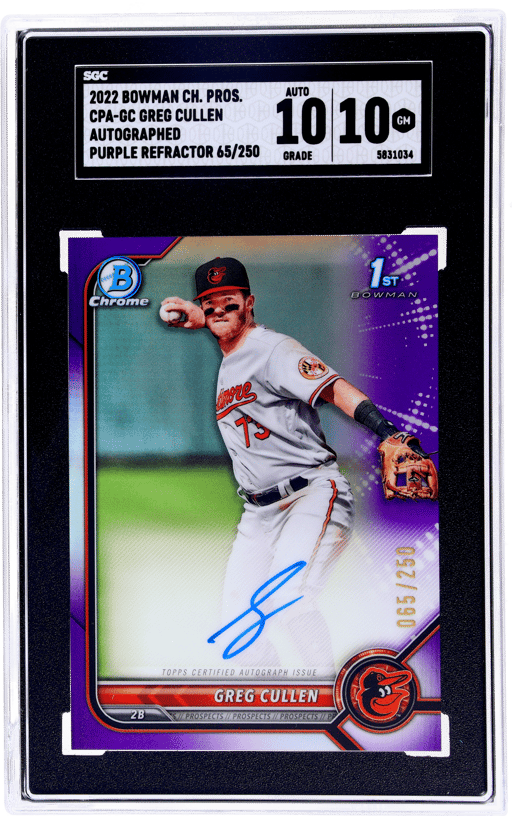 2022 Bowman Chrome Prospect Autograph Purple Refractor Greg Cullen #CPAGC 65/250 SGC 10