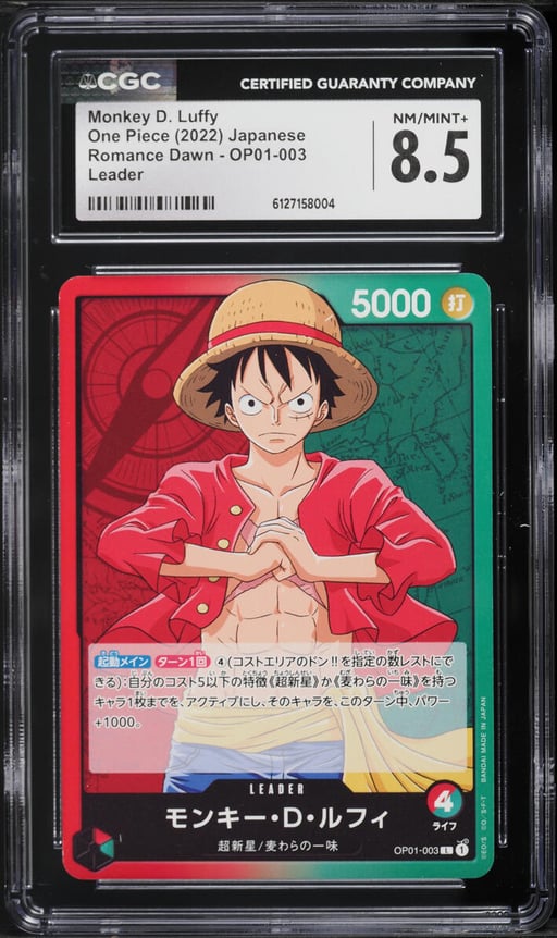 2022 One Piece Japanese Romance Dawn Leader Monkey D. Luffy #OP01-003 CGC 8.5 NM-MT+