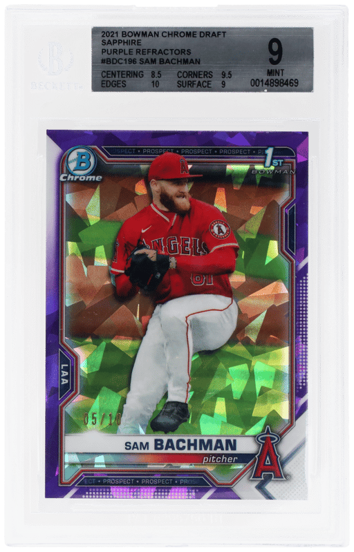 2021 Bowman Draft Sapphire Chrome Purple Refractor Sam Bachman #BDC196 5/10 BGS 9