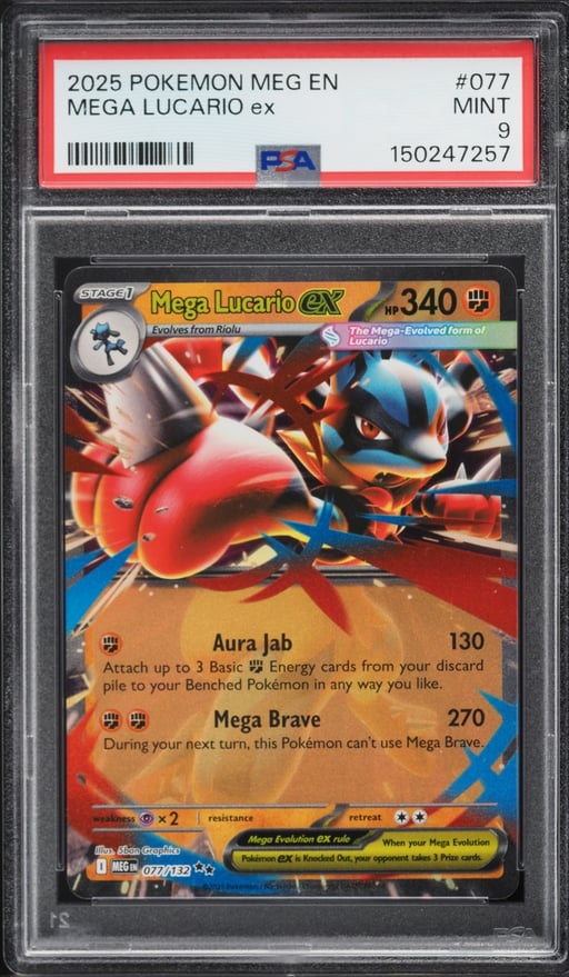 2025 Pokemon Mega Evolution Holo Mega Lucario EX #77 PSA 9 MINT