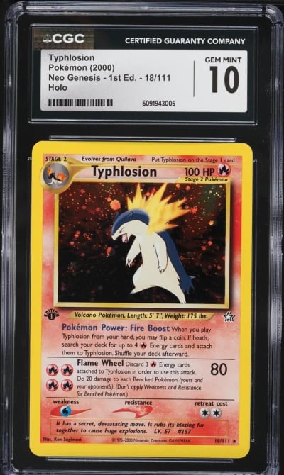 2000 Pokemon Neo Genesis 1st Edition Holo Typhlosion #18 CGC 10 GEM MINT