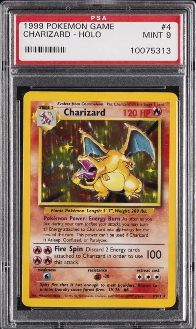 1999 POKEMON BASE SET UNLIMITED #4 CHARIZARD-HOLO PSA 9
