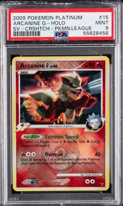 2009 POKEMON PLATINUM SUPREME VICTORS CROSSHATCH #15 ARCANINE G-HOLO PSA 9
