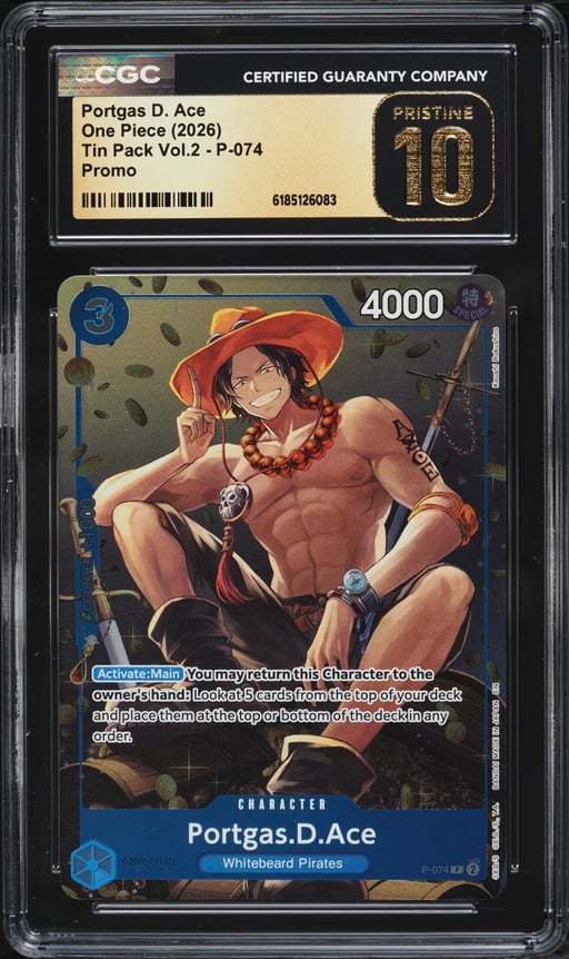 2026 One Piece Promo Tin Pack Vol.2 Portgas D. Ace #P-074 CGC 10 PRISTINE