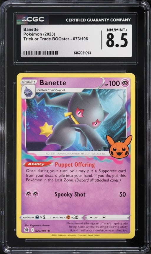 2023 Pokemon Sword & Shield Lost Origin Trick Or Trade Banette #73 CGC 8.5 NM-MT+
