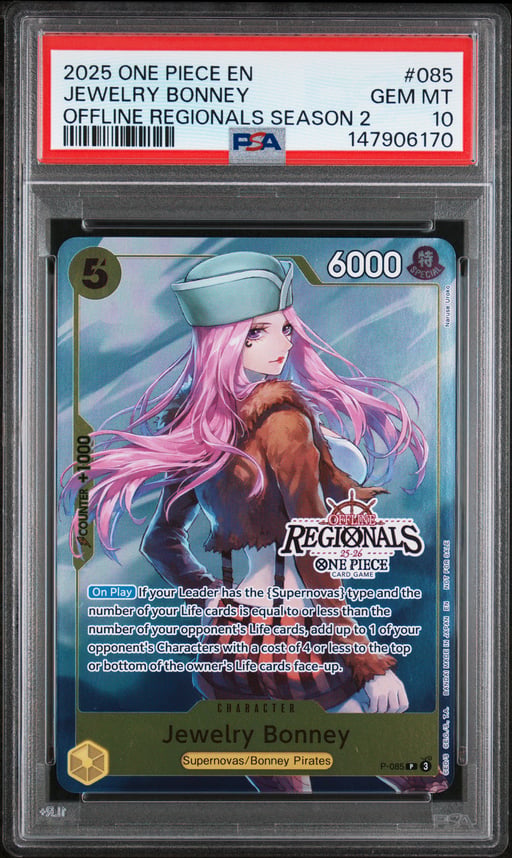 2025 ONE PIECE OFFLINE REGIONALS PACK 2025 SEASON 2 085 JEWELRY BONNEY PSA 10