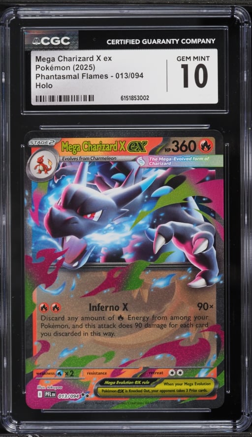 2025 Pokemon Mega Evolution Phantasmal Flames Holo Mega Charizard X EX #13 CGC 10 GEM MINT