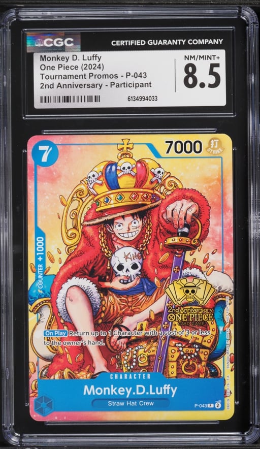 2024 One Piece Promo Tournament 2nd Anniversary Monkey D. Luffy #P-043 CGC 8.5 NM-MT+