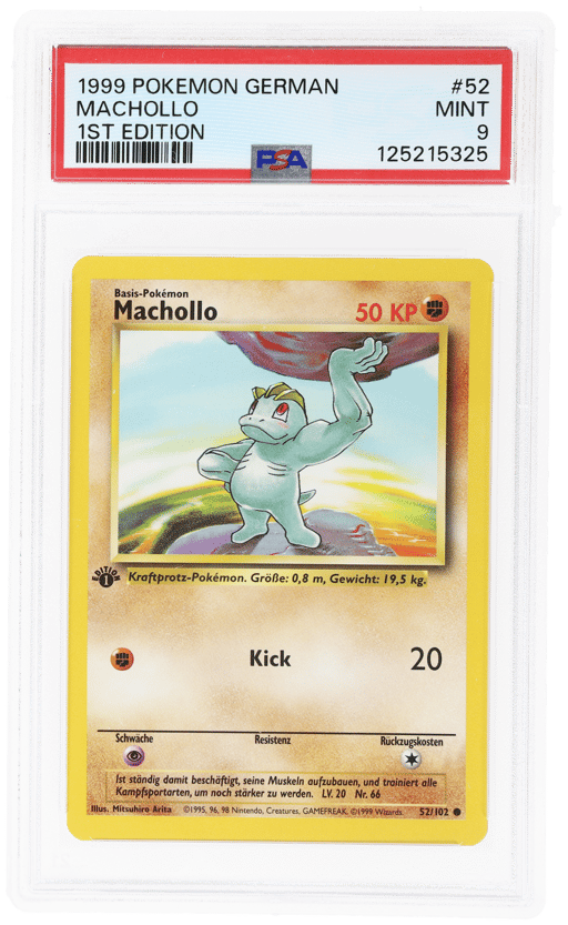 1999 Pokemon Base Set German 1st Edition Machop #52 PSA 9