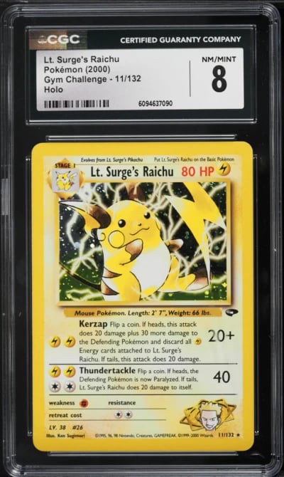 2000 Pokemon Gym Challenge Holo Lt. Surge's Raichu #11 CGC 8 NM-MT