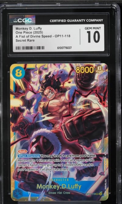 2025 One Piece A Fist Of Divine Speed SEC Monkey D. Luffy #OP11-118 CGC 10 GEM MINT